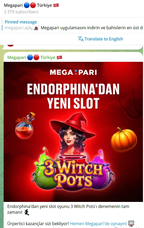 Megapari Mobil Uygulama Telegramının Resmi